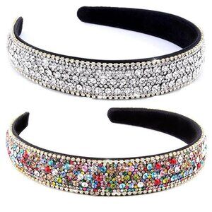 2 PCS Rhinestone Headbands for Women, Glitter Crystal Headband Fashion Jeweled